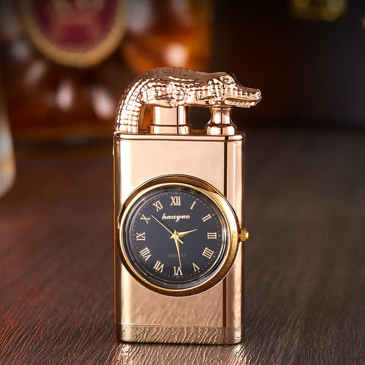 Alligato Design Nachfüllbares Butanfeuerzeug mit Doppelflamme und Uhr - Roségold - image 15