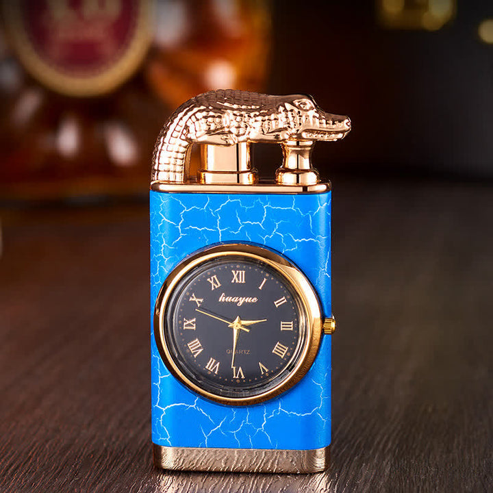 Alligato Design Nachfüllbares Butanfeuerzeug mit Doppelflamme und Uhr - Blaues Muster - image 13