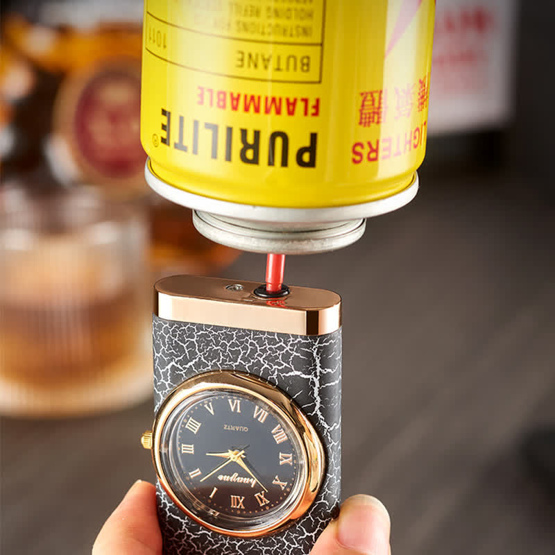 Alligato Design Nachfüllbares Butanfeuerzeug mit Doppelflamme und Uhr