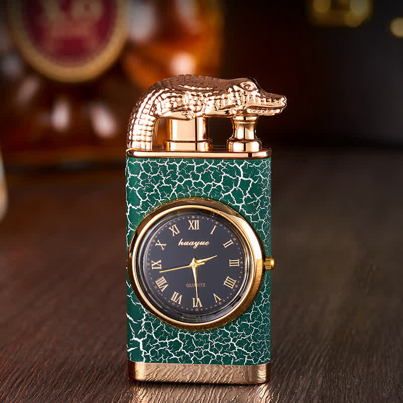 Alligato Design Nachfüllbares Butanfeuerzeug mit Doppelflamme und Uhr - Grünes Muster - image 14