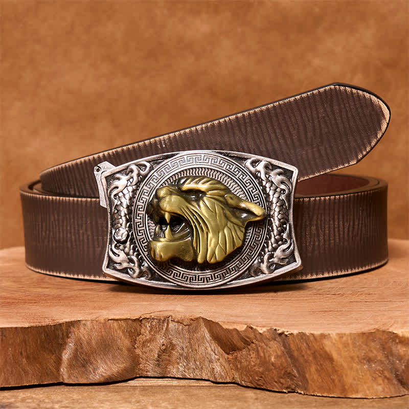 Herren DIY Tiger verstecktes Klappmesser Ledergürtel