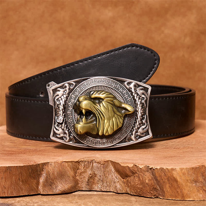 Herren DIY Tiger verstecktes Klappmesser Ledergürtel - Tiger - Schwarzer PU-Gürtel - 42 - image 3