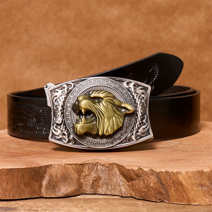 Herren DIY Tiger verstecktes Klappmesser Ledergürtel - Tiger - Schwarzer Gürtel mit geprägtem Adler - 42 - image 5
