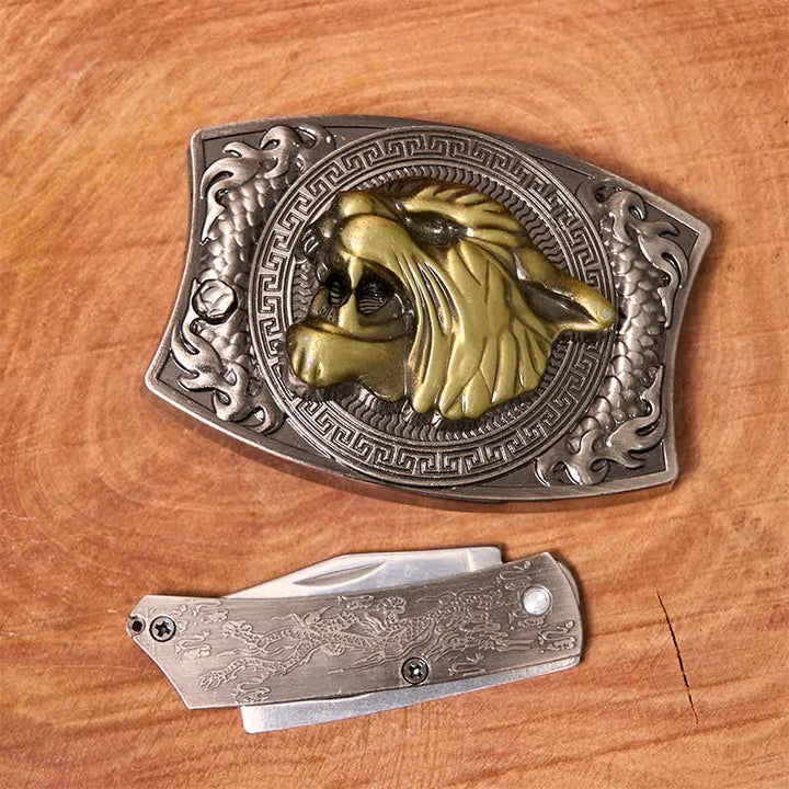 Herren DIY Tiger verstecktes Klappmesser Ledergürtel