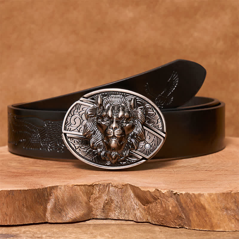 Herren DIY Lion Insignia Verstecktes Klappmesser Ledergürtel