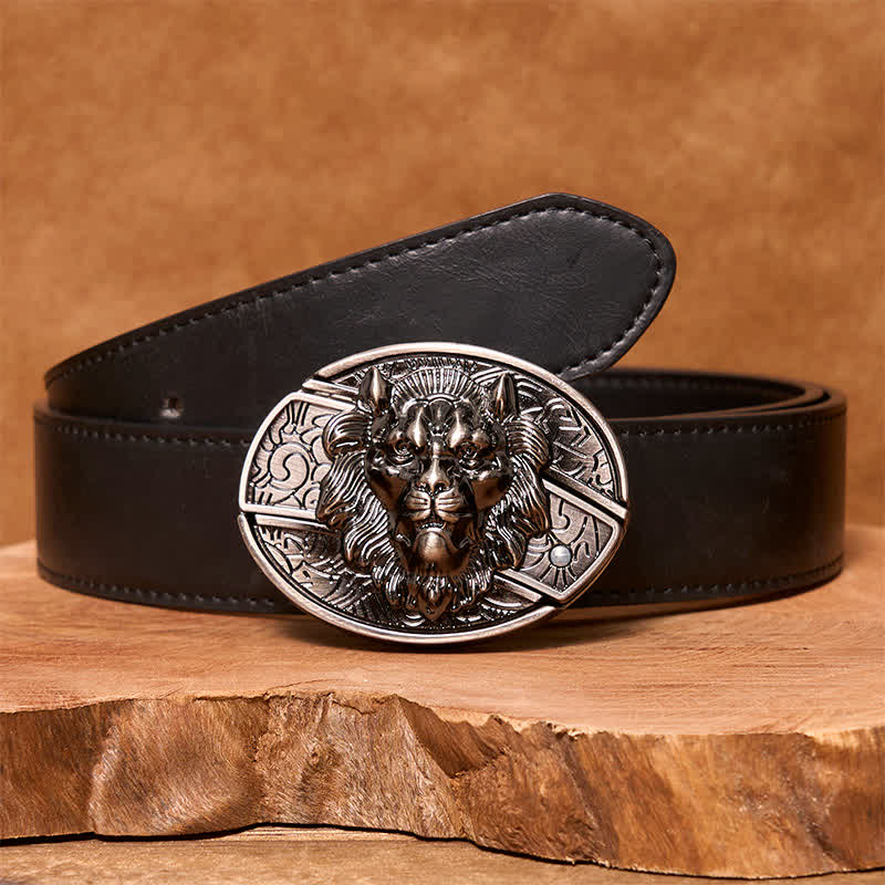 Herren DIY Lion Insignia Verstecktes Klappmesser Ledergürtel