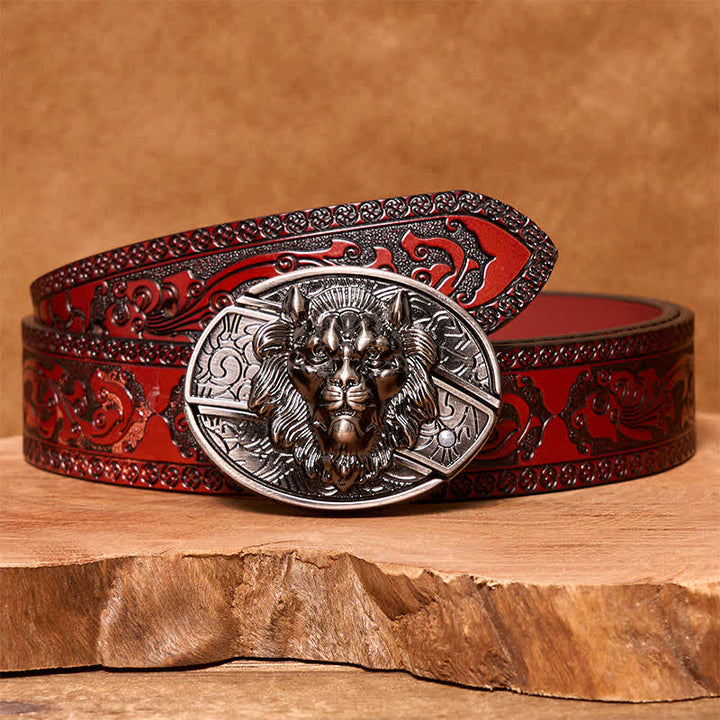 Herren DIY Lion Insignia Verstecktes Klappmesser Ledergürtel