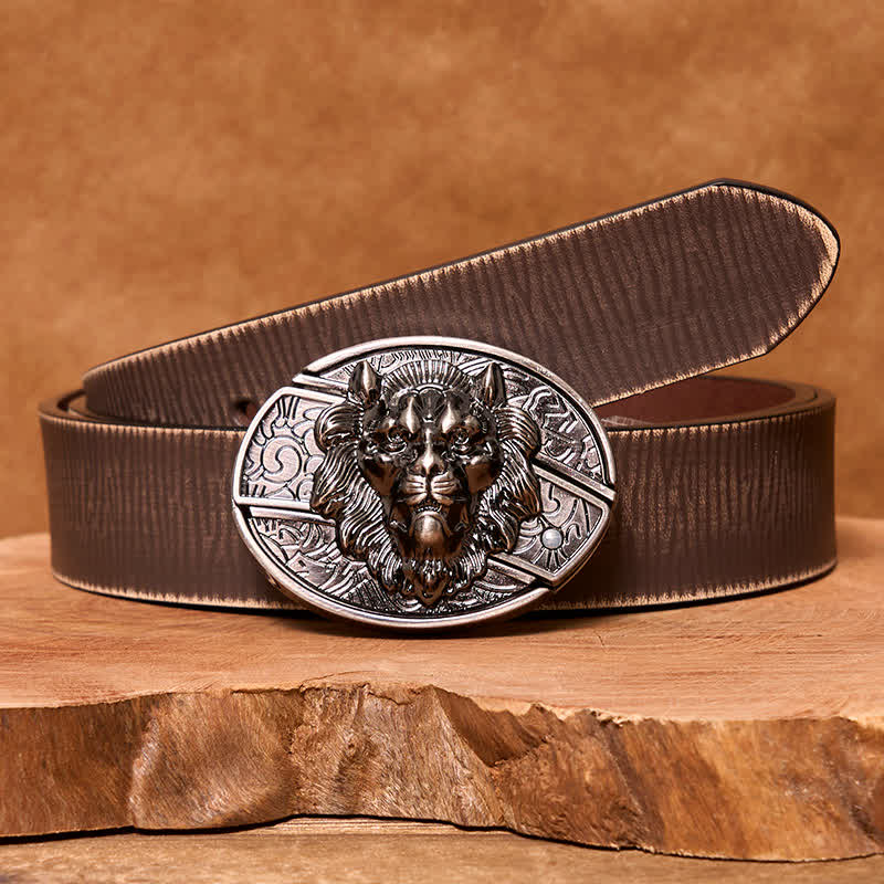 Herren DIY Lion Insignia Verstecktes Klappmesser Ledergürtel