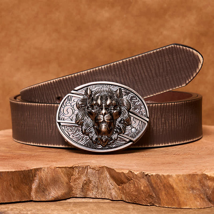 Herren DIY Lion Insignia Verstecktes Klappmesser Ledergürtel