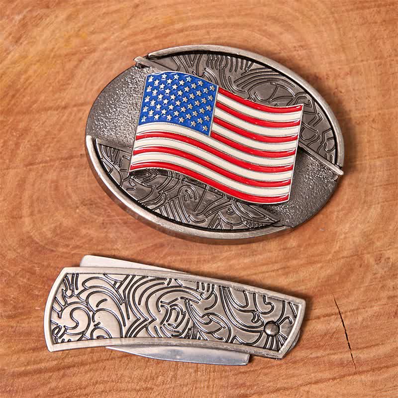 DIY-Ledergürtel für Herren mit verstecktem Klappmesser und amerikanischer Flagge