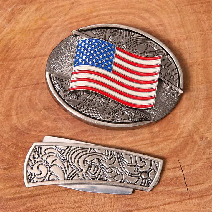 DIY-Ledergürtel für Herren mit verstecktem Klappmesser und amerikanischer Flagge