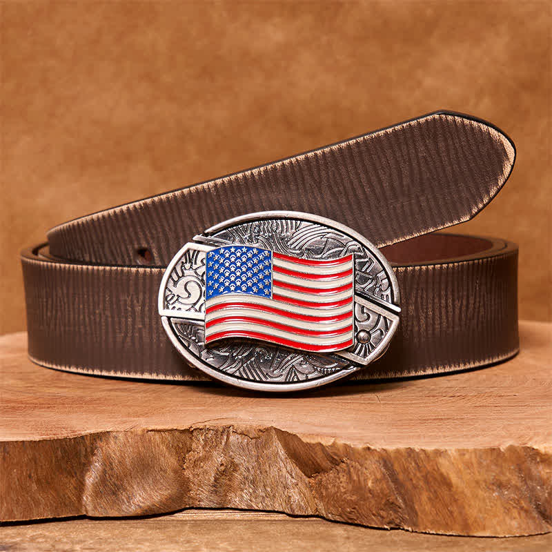 DIY-Ledergürtel für Herren mit verstecktem Klappmesser und amerikanischer Flagge