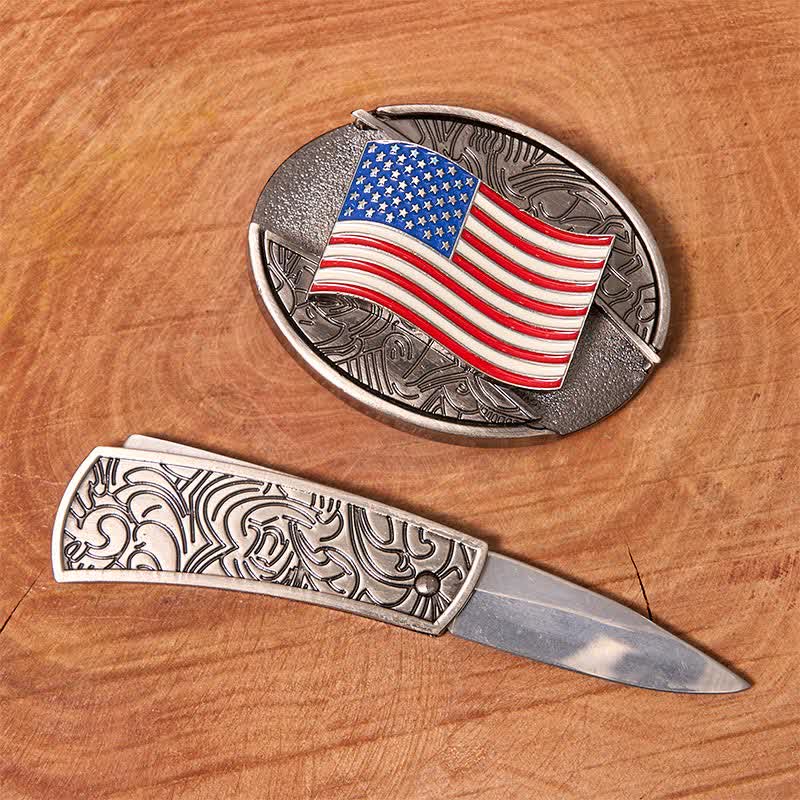 DIY-Ledergürtel für Herren mit verstecktem Klappmesser und amerikanischer Flagge