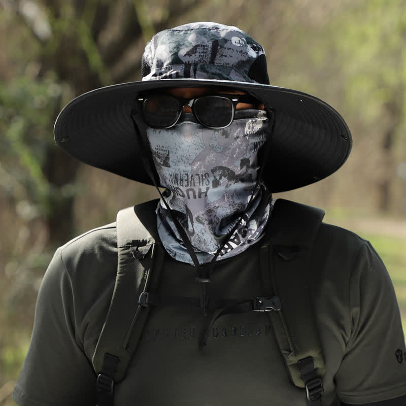 2-teiliger Fischerhut mit Camouflage-Gesichtsmaske und großer Krempe für Herren