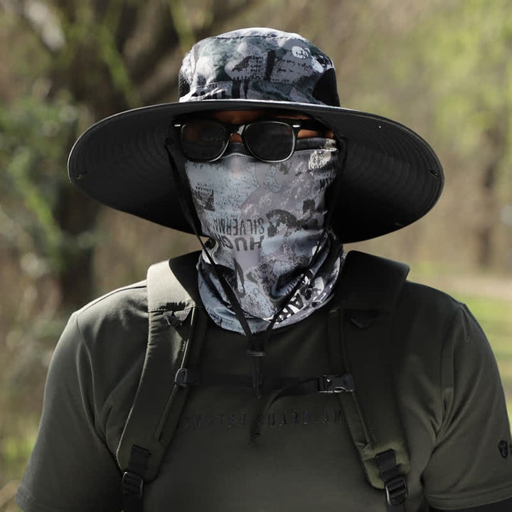 2-teiliger Fischerhut mit Camouflage-Gesichtsmaske und großer Krempe für Herren