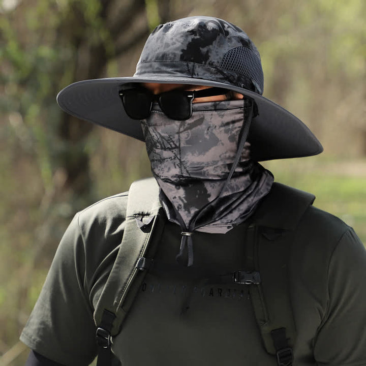 2-teiliger Fischerhut mit Camouflage-Gesichtsmaske und großer Krempe für Herren