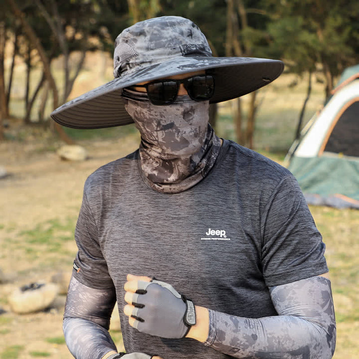 2-teiliger Fischerhut mit Camouflage-Gesichtsmaske und großer Krempe für Herren