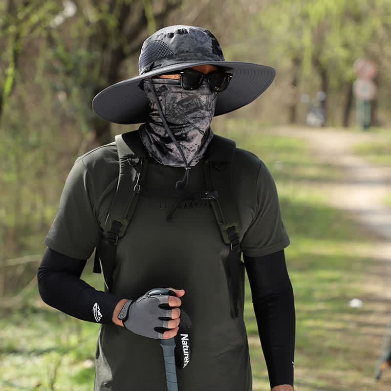 2-teiliger Fischerhut mit Camouflage-Gesichtsmaske und großer Krempe für Herren