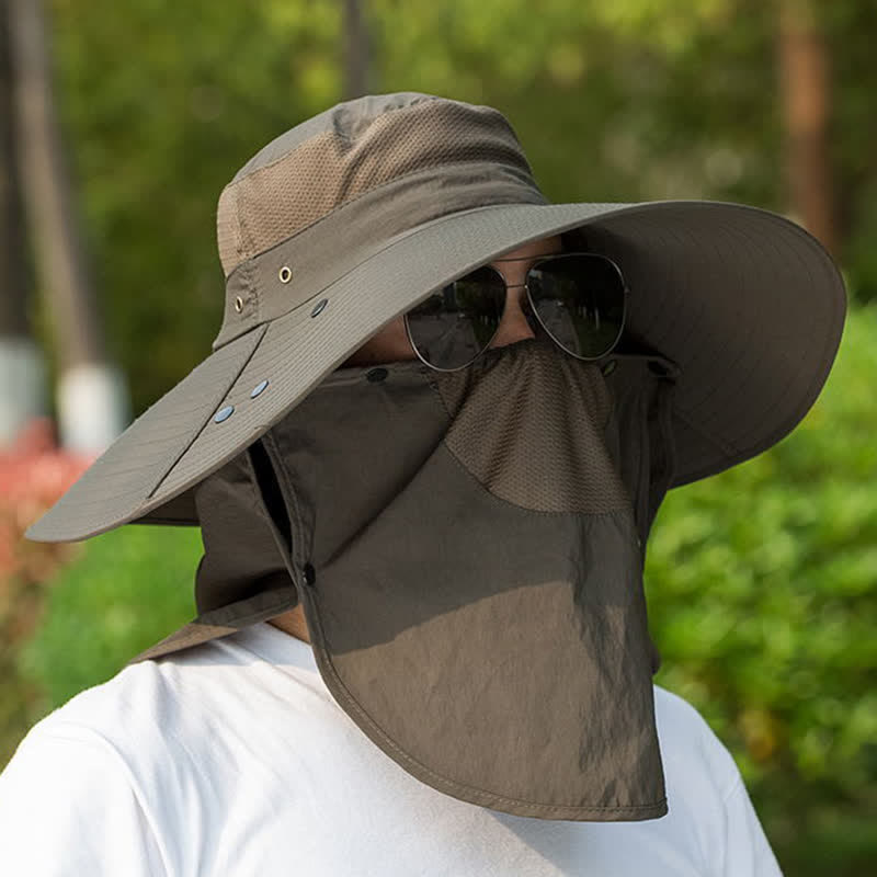 Faltbarer Fischerhut mit großer Krempe und abnehmbarem Nackenschutz für Herren