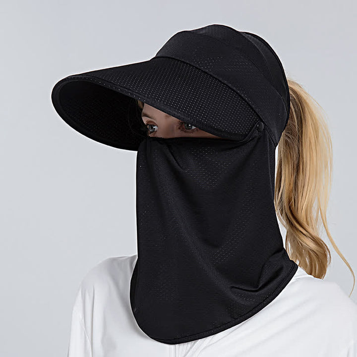 2 Stück Damen-Sonnenschutzkappe mit Pferdeschwanz-Netzstoff und abnehmbarer Klappe