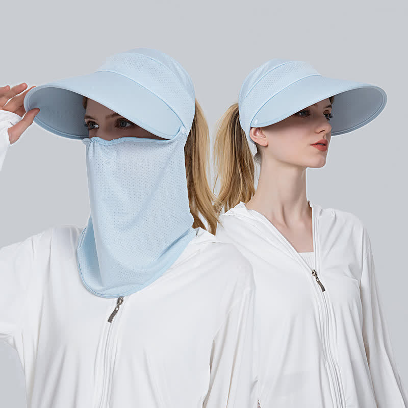 2 Stück Damen-Sonnenschutzkappe mit Pferdeschwanz-Netzstoff und abnehmbarer Klappe