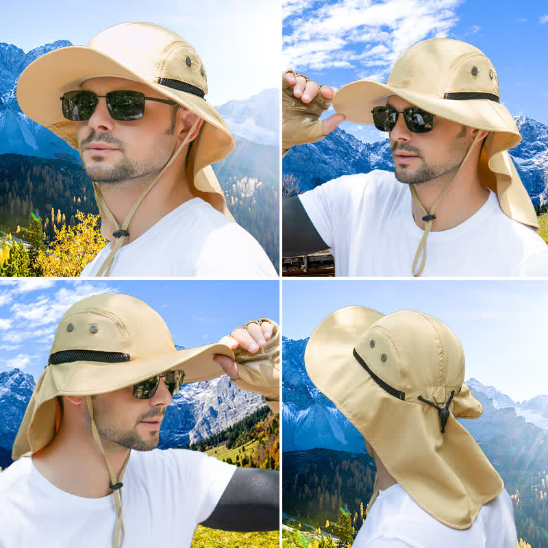 Sonnenschutz-Bucket-Hut mit breiterer Krempe und Nackenklappe