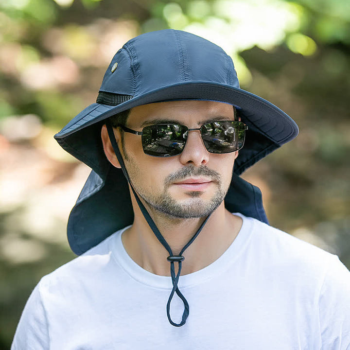Sonnenschutz-Bucket-Hut mit breiterer Krempe und Nackenklappe