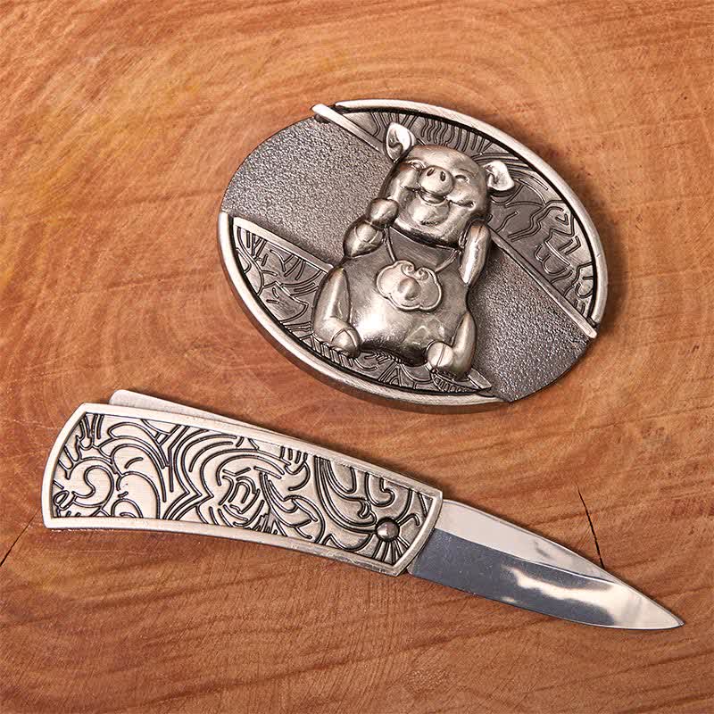 Herren DIY Ferkel verstecktes Klappmesser Ledergürtel