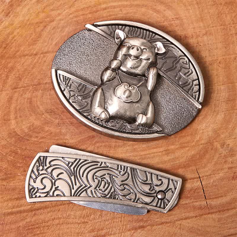 Herren DIY Ferkel verstecktes Klappmesser Ledergürtel