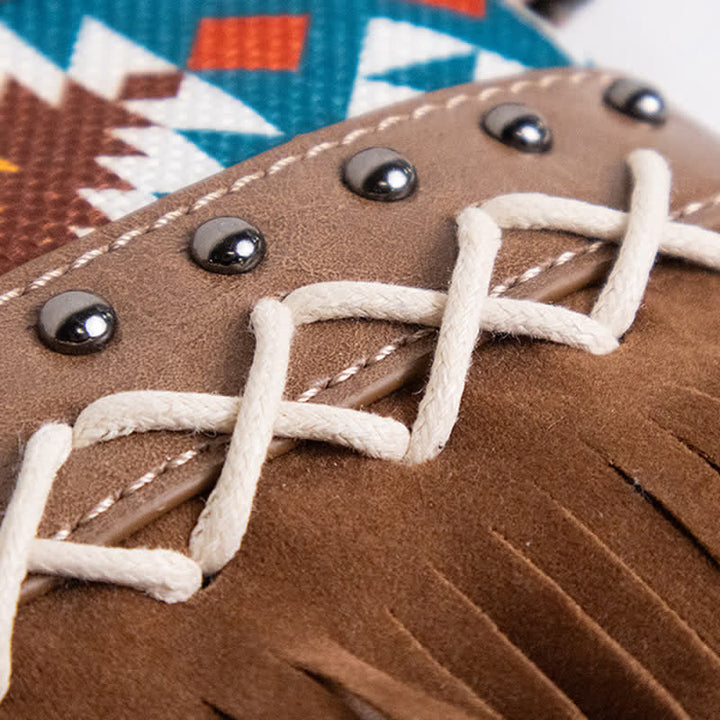 Damen Umhängetasche mit blauem Azteken-Fransenmuster im Western-Stil