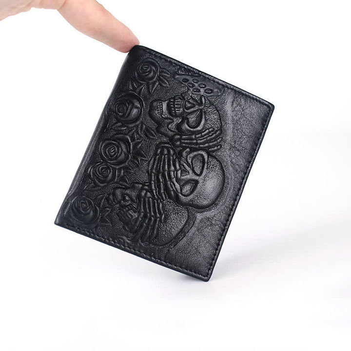Punk Rock Schwarze Rose &amp; Totenkopf Muster Leder Geldbörse
