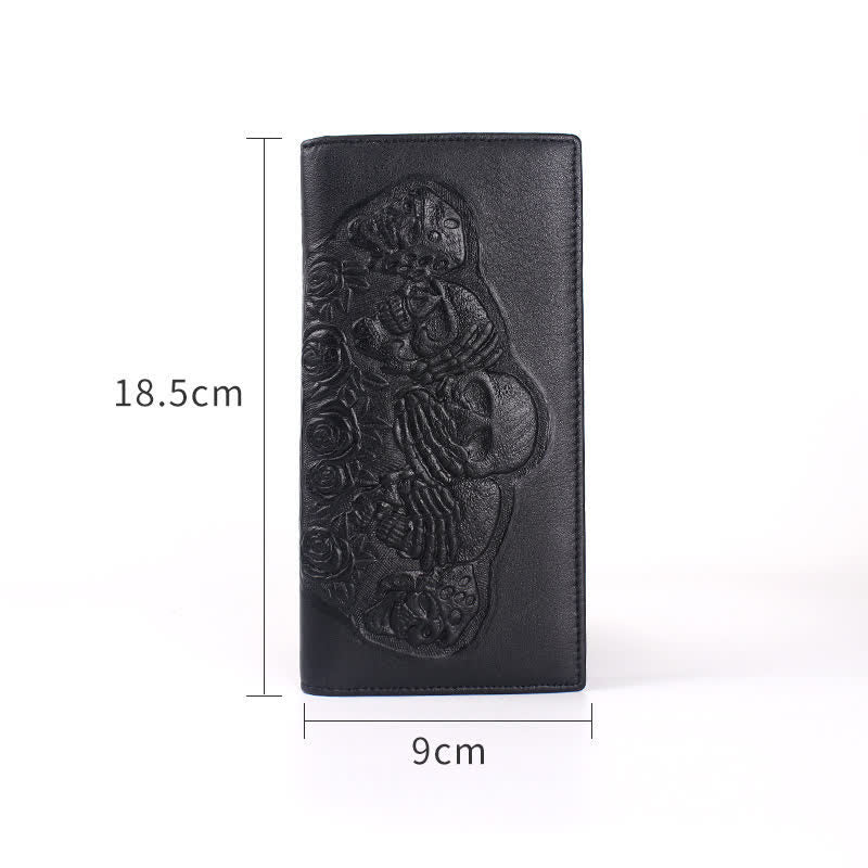 Punk Rock Schwarze Rose &amp; Totenkopf Muster Leder Geldbörse