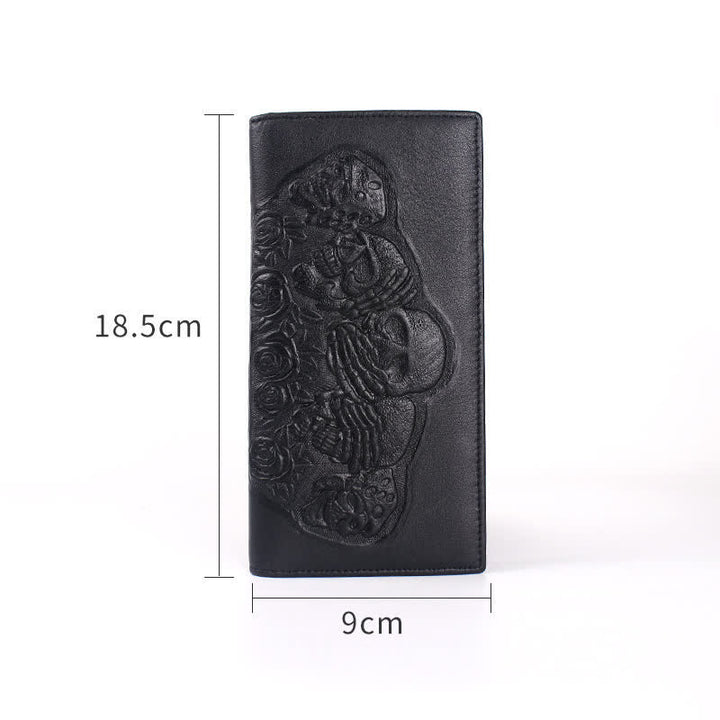 Punk Rock Schwarze Rose &amp; Totenkopf Muster Leder Geldbörse