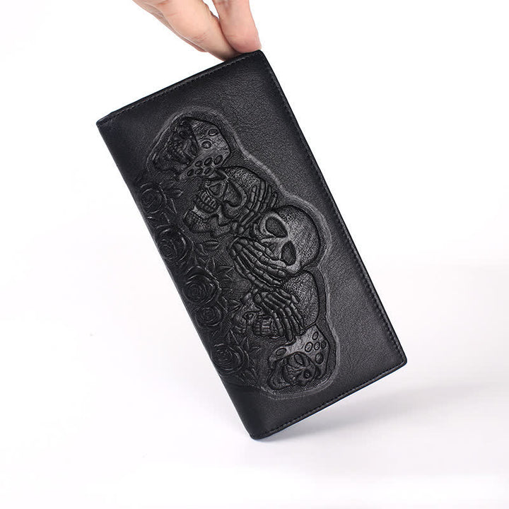 Punk Rock Schwarze Rose &amp; Totenkopf Muster Leder Geldbörse