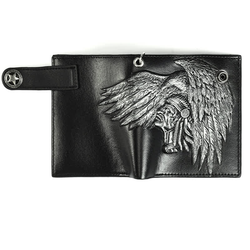 Gothic Kette Fünfzackige Sternschnalle Indisches Muster Leder Geldbörse