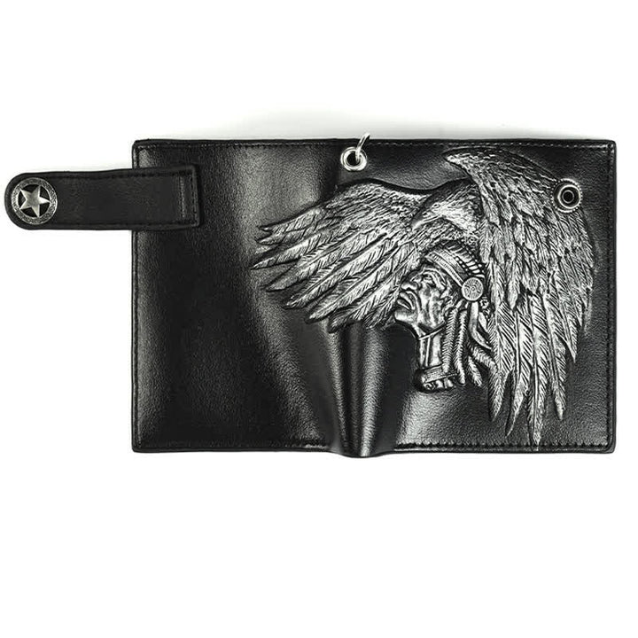 Gothic Kette Fünfzackige Sternschnalle Indisches Muster Leder Geldbörse