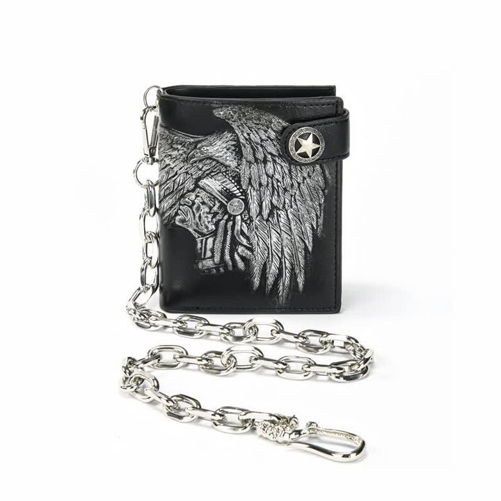 Gothic Kette Fünfzackige Sternschnalle Indisches Muster Leder Geldbörse