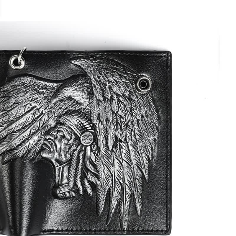 Gothic Kette Fünfzackige Sternschnalle Indisches Muster Leder Geldbörse