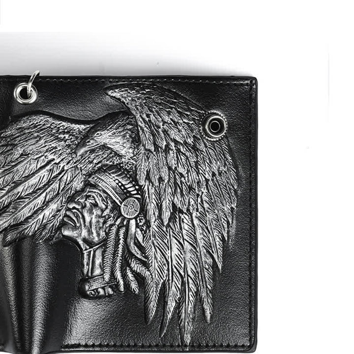 Gothic Kette Fünfzackige Sternschnalle Indisches Muster Leder Geldbörse