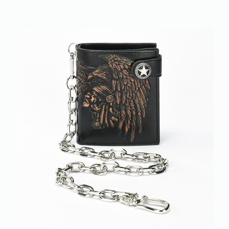 Gothic Kette Fünfzackige Sternschnalle Indisches Muster Leder Geldbörse