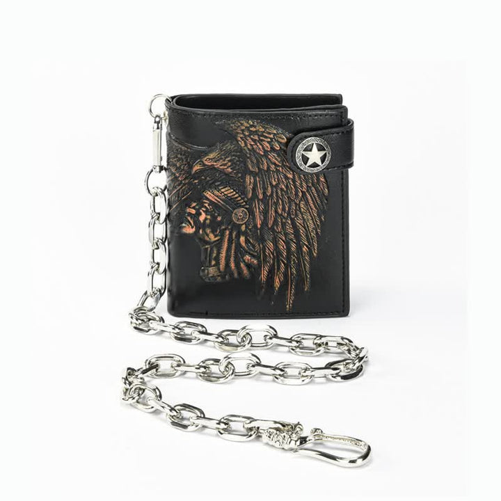 Gothic Kette Fünfzackige Sternschnalle Indisches Muster Leder Geldbörse