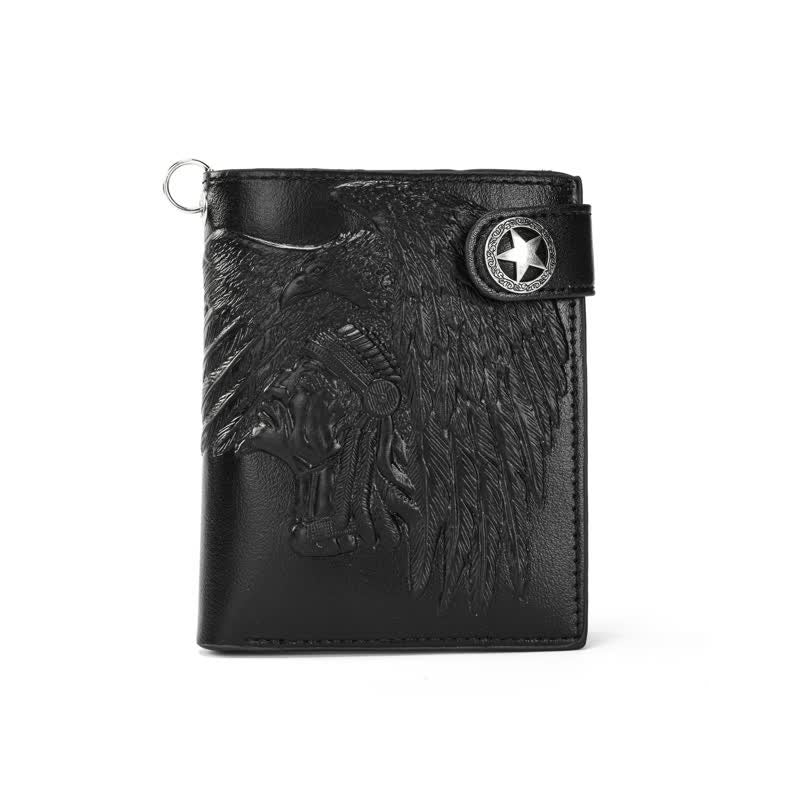 Gothic Kette Fünfzackige Sternschnalle Indisches Muster Leder Geldbörse