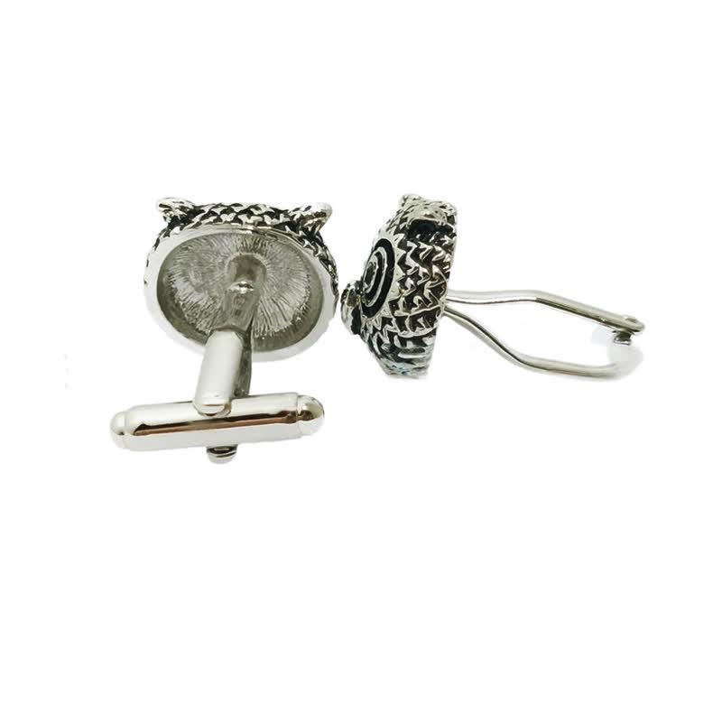 1 Paar silberfarbene Manschettenknöpfe mit süßem Eulenkopf für Herren - image 4