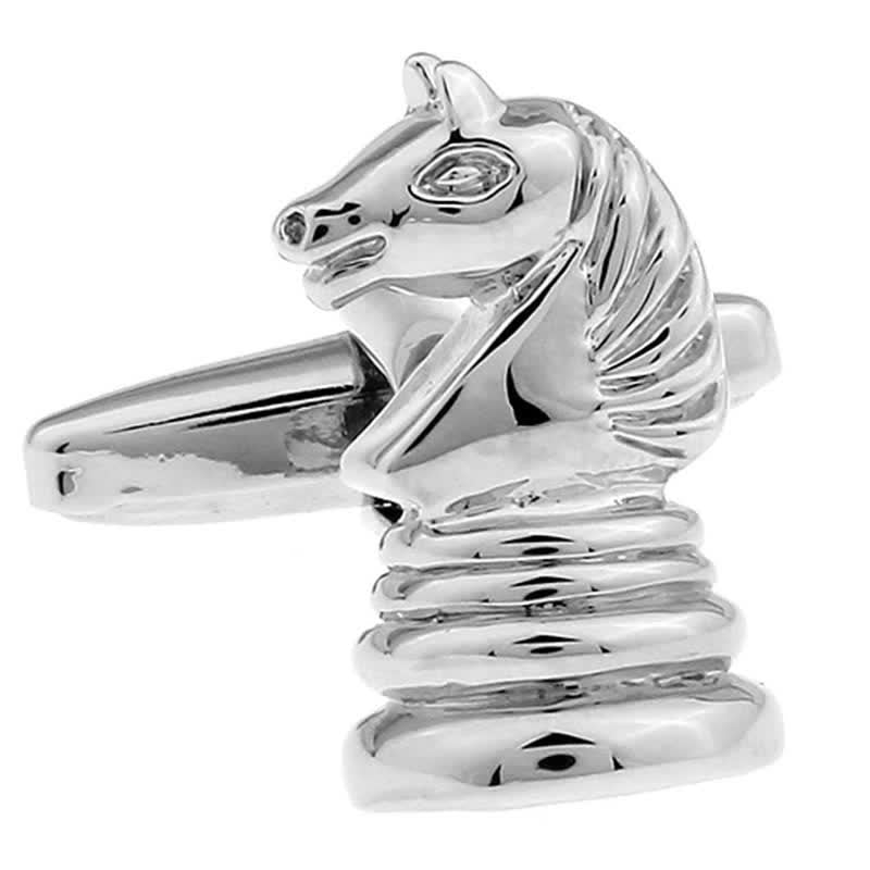 Herren-Manschettenknöpfe mit Pferdekopf-Schachmotiv, silberfarben, 1 Paar - image 3