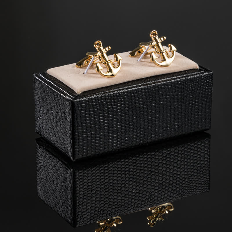 1 Paar goldfarbene Manschettenknöpfe mit Schiffsanker für Herren - image 1