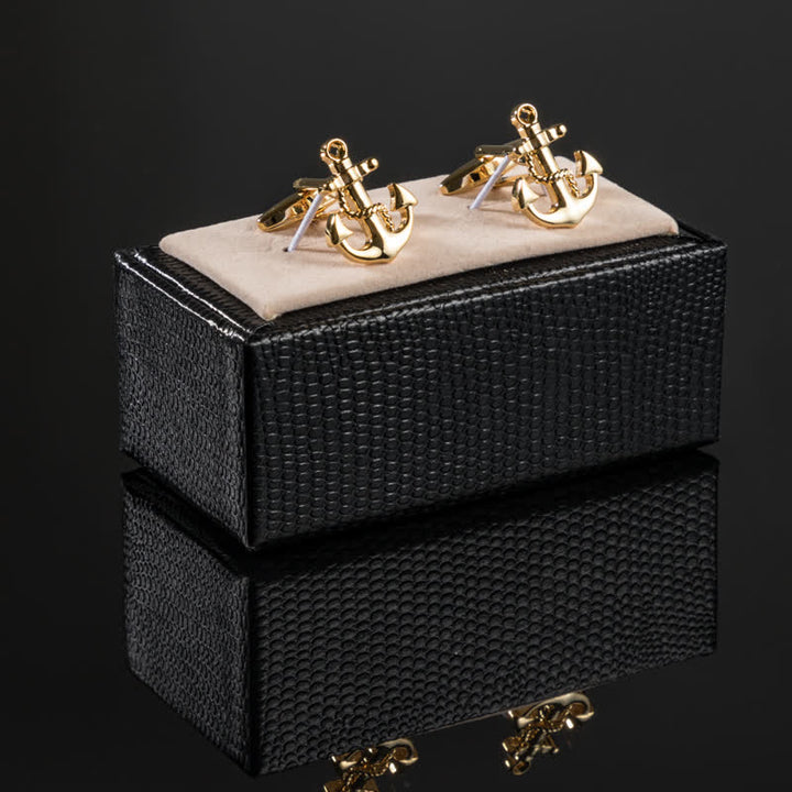 1 Paar goldfarbene Manschettenknöpfe mit Schiffsanker für Herren - image 1