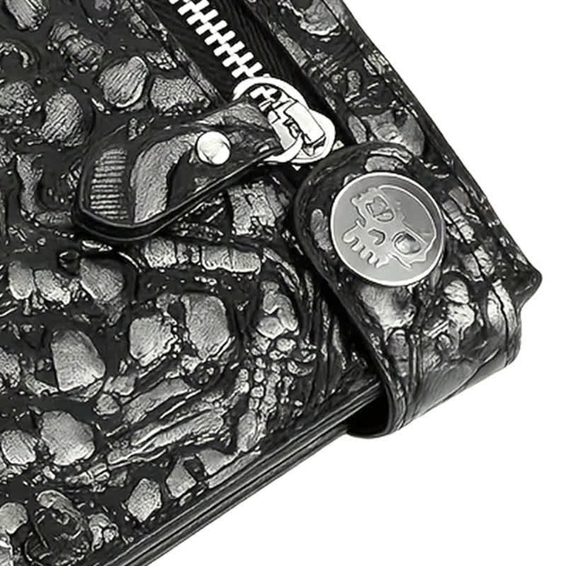 Schwarze Gothic Death God Skull Leder Geldbörse mit Kette
