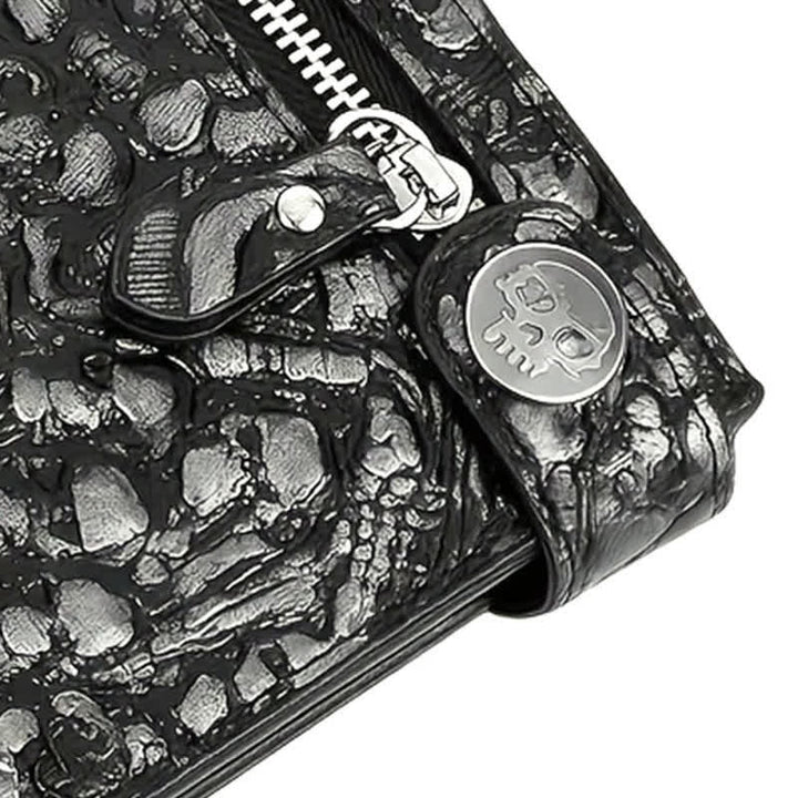 Schwarze Gothic Death God Skull Leder Geldbörse mit Kette