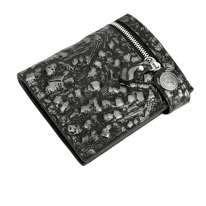 Schwarze Gothic Death God Skull Leder Geldbörse mit Kette