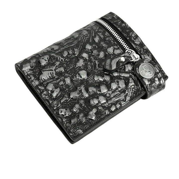 Schwarze Gothic Death God Skull Leder Geldbörse mit Kette